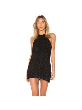 NBD Black Beaded Halter Mini Dress
